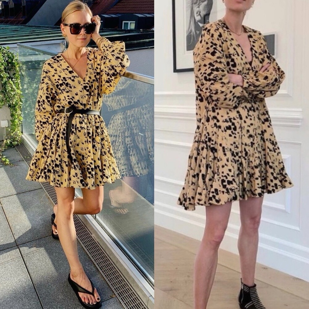 Anine Bing Peyton Leopard Cotton Poplin Mini Dress